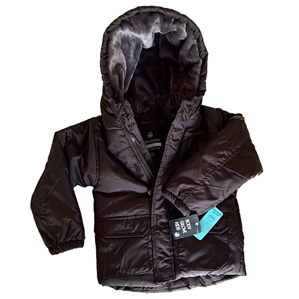 Kids Puffer Jacket Body Glove Size 6 Black Water Resistant Faux Fur Lined Hooded